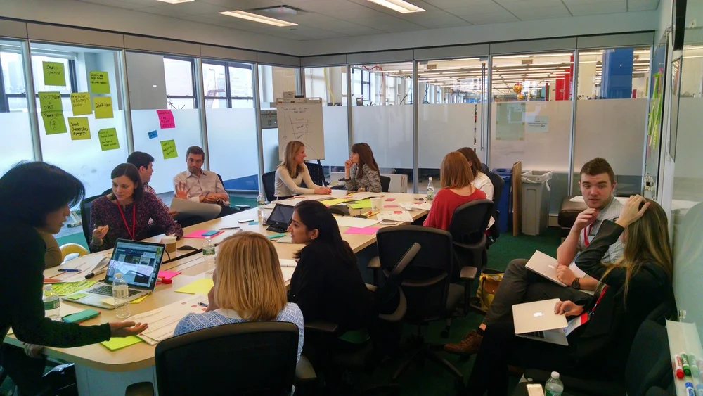 Collaborative team workshop in a modern office